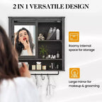 Heynemo Meuble de salle de bain mural, armoire de toilette avec porte, étagères réglables et barres porte-serviettes, gris foncé