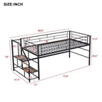 Lit mezzanine mi-hauteur Whisen 88,80''L 41,40''l 39,00''H avec escalier de rangement