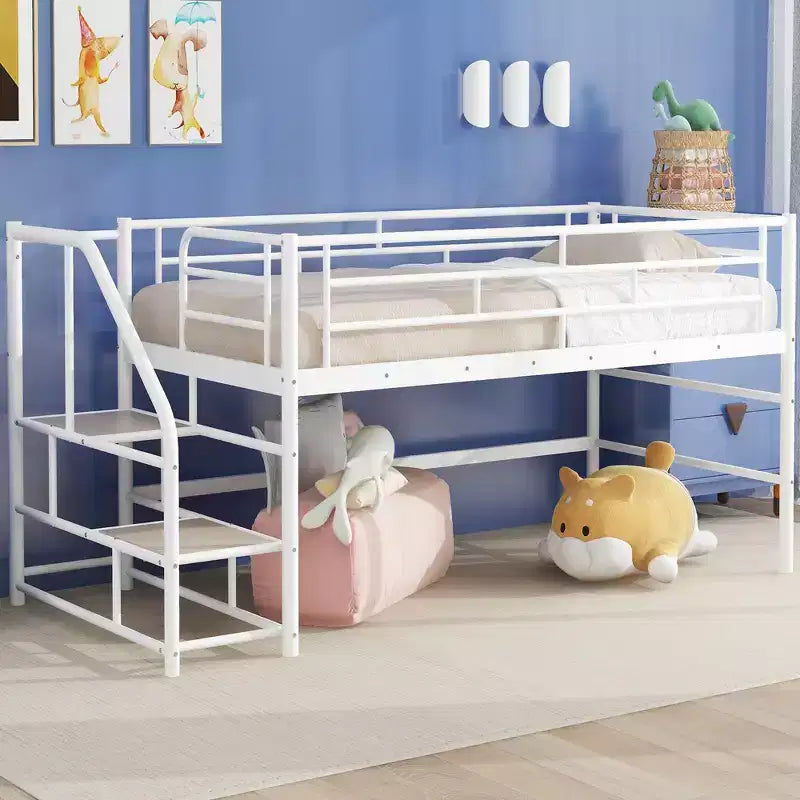 Lit mezzanine mi-hauteur Whisen 88,80''L 41,40''l 39,00''H avec escalier de rangement