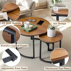 VECELO Tables gigognes basses (lot de 2), tables d'appoint rondes en bois avec pieds antidérapants réglables pour le salon, marron