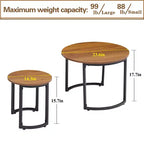 VECELO Tables gigognes basses (lot de 2), tables d'appoint rondes en bois avec pieds antidérapants réglables pour le salon, marron
