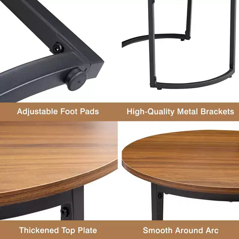VECELO Tables gigognes basses (lot de 2), tables d'appoint rondes en bois avec pieds antidérapants réglables pour le salon, marron