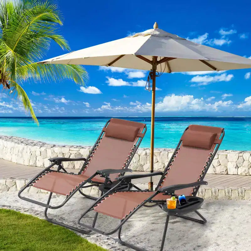 Lot de 2 chaises longues de gravité zéro EROMMY, chaises de patio inclinables pliantes avec porte-gobelet et appuie-tête