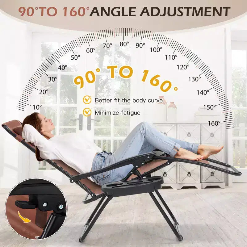 Lot de 2 chaises longues de gravité zéro EROMMY, chaises de patio inclinables pliantes avec porte-gobelet et appuie-tête