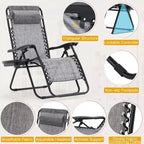 Lot de 2 chaises longues de gravité zéro EROMMY, chaises de patio inclinables pliantes avec porte-gobelet et appuie-tête