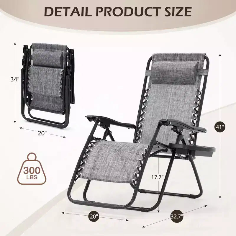 Lot de 2 chaises longues de gravité zéro EROMMY, chaises de patio inclinables pliantes avec porte-gobelet et appuie-tête