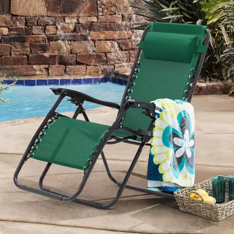 Lot de 2 chaises longues de gravité zéro EROMMY, chaises de patio inclinables pliantes avec porte-gobelet et appuie-tête