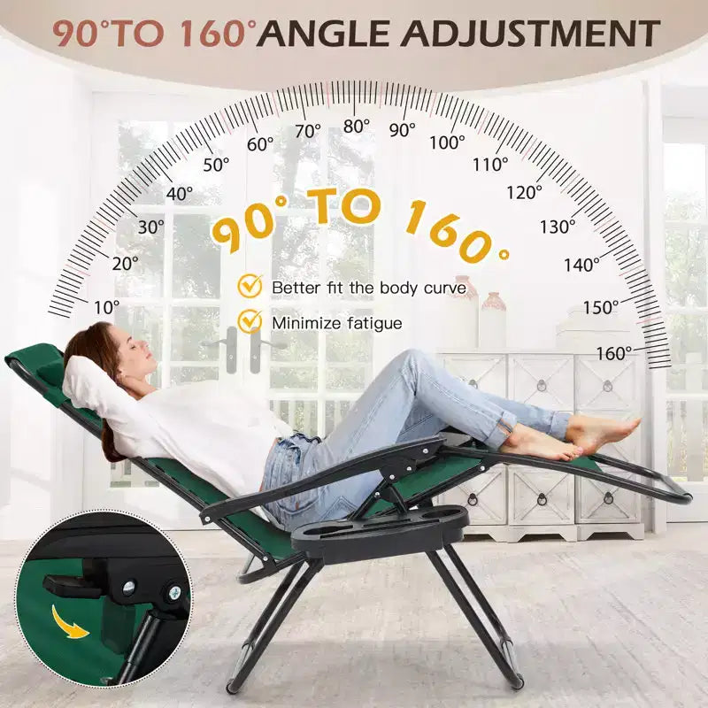 Lot de 2 chaises longues de gravité zéro EROMMY, chaises de patio inclinables pliantes avec porte-gobelet et appuie-tête