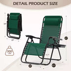 Lot de 2 chaises longues de gravité zéro EROMMY, chaises de patio inclinables pliantes avec porte-gobelet et appuie-tête
