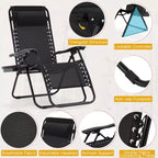 Lot de 2 chaises longues de gravité zéro EROMMY, chaises de patio inclinables pliantes avec porte-gobelet et appuie-tête
