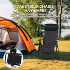 Lot de 2 chaises longues de gravité zéro EROMMY, chaises de patio inclinables pliantes avec porte-gobelet et appuie-tête