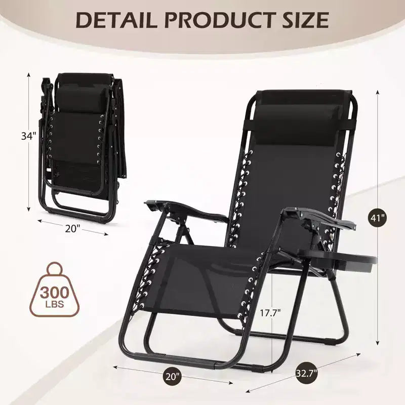 Lot de 2 chaises longues de gravité zéro EROMMY, chaises de patio inclinables pliantes avec porte-gobelet et appuie-tête
