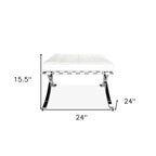 HomeRoots 24 Pouf ottoman capitonné en cuir véritable blanc et argent