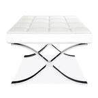 HomeRoots 24 Pouf ottoman capitonné en cuir véritable blanc et argent