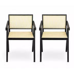 Christopher Knight Home Chaises de salle à manger avec accoudoirs Randall en bois d'hévéa et rotin avec pieds en V (lot de 2)