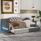Lit de jour double XL rembourré Whisen avec lit gigogne et éclairage LED