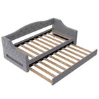 Lit de jour double XL rembourré Whisen avec lit gigogne et éclairage LED