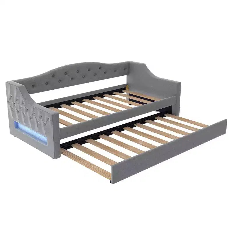 Lit de jour double XL rembourré Whisen avec lit gigogne et éclairage LED