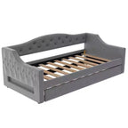 Lit de jour double XL rembourré Whisen avec lit gigogne et éclairage LED