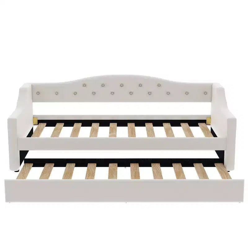 Lit de jour double XL rembourré Whisen avec lit gigogne et éclairage LED