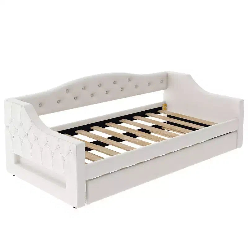 Lit de jour double XL rembourré Whisen avec lit gigogne et éclairage LED