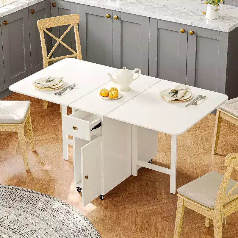 ATJafurn Table à manger pliable de 150 cm pour petits espaces, Table de cuisine rectangulaire pliable en bois avec rallonges, Aucun assemblage requis