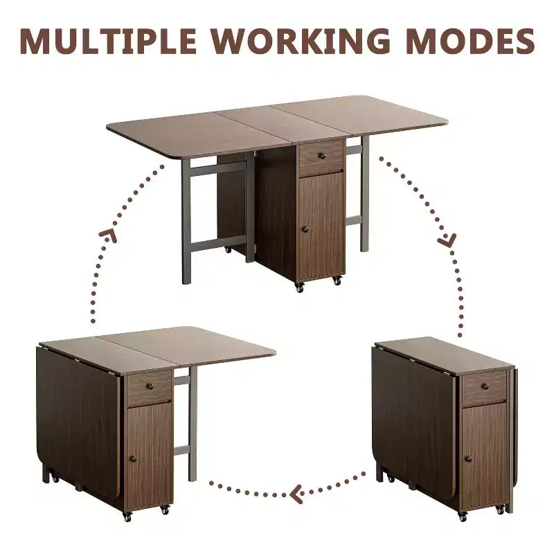 ATJafurn Table à manger pliable de 150 cm pour petits espaces, Table de cuisine rectangulaire pliable en bois avec rallonges, Aucun assemblage requis
