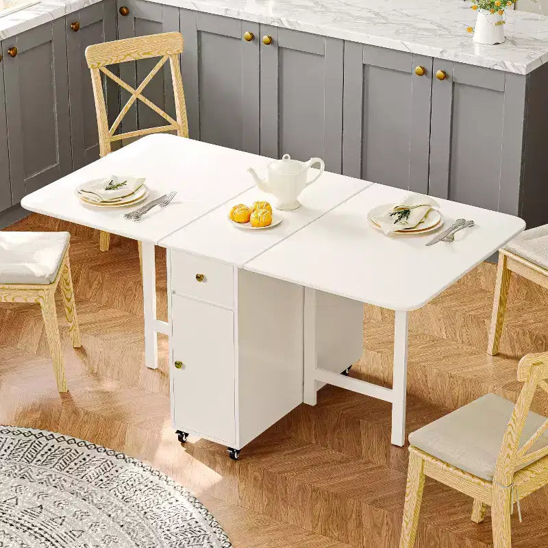 ATJafurn Table à manger pliable de 150 cm pour petits espaces, Table de cuisine rectangulaire pliable en bois avec rallonges, Aucun assemblage requis