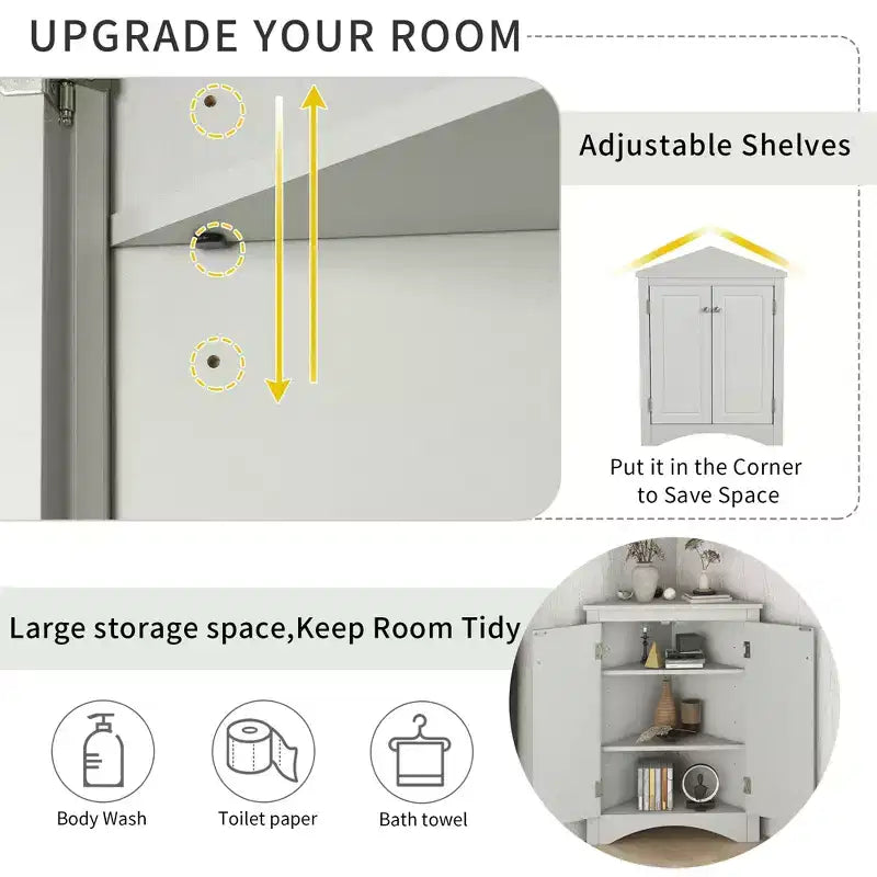 Whisen Triangle Meuble de Rangement Salle de Bain Meuble d'Angle avec Étagères Réglables