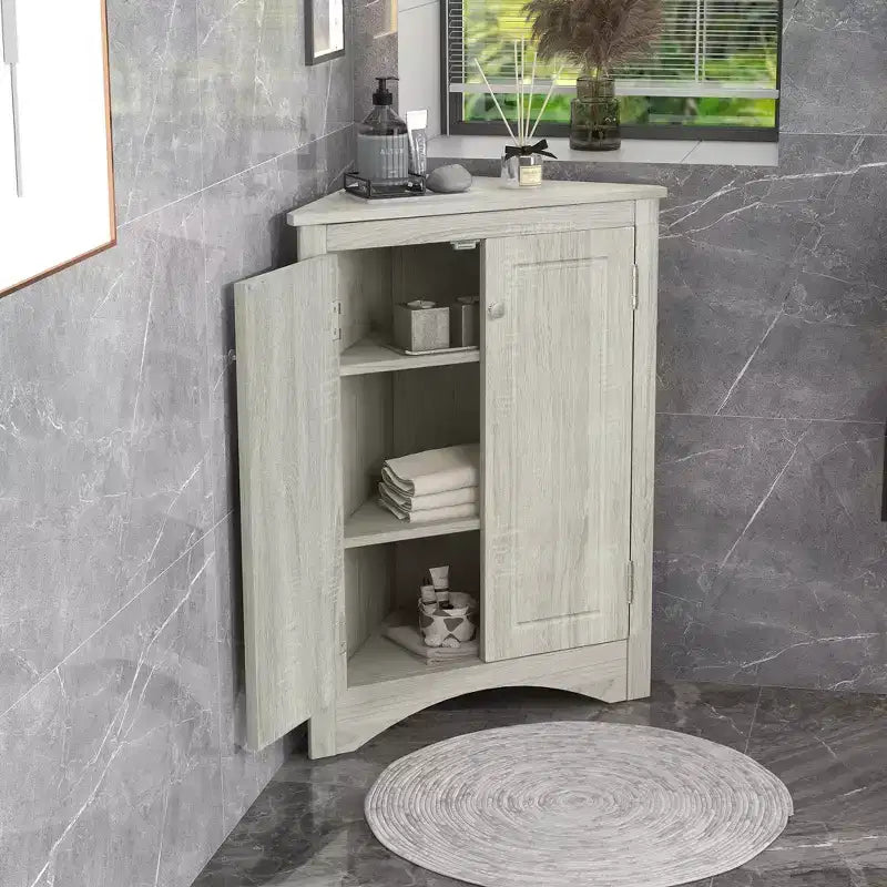Whisen Triangle Meuble de Rangement Salle de Bain Meuble d'Angle avec Étagères Réglables