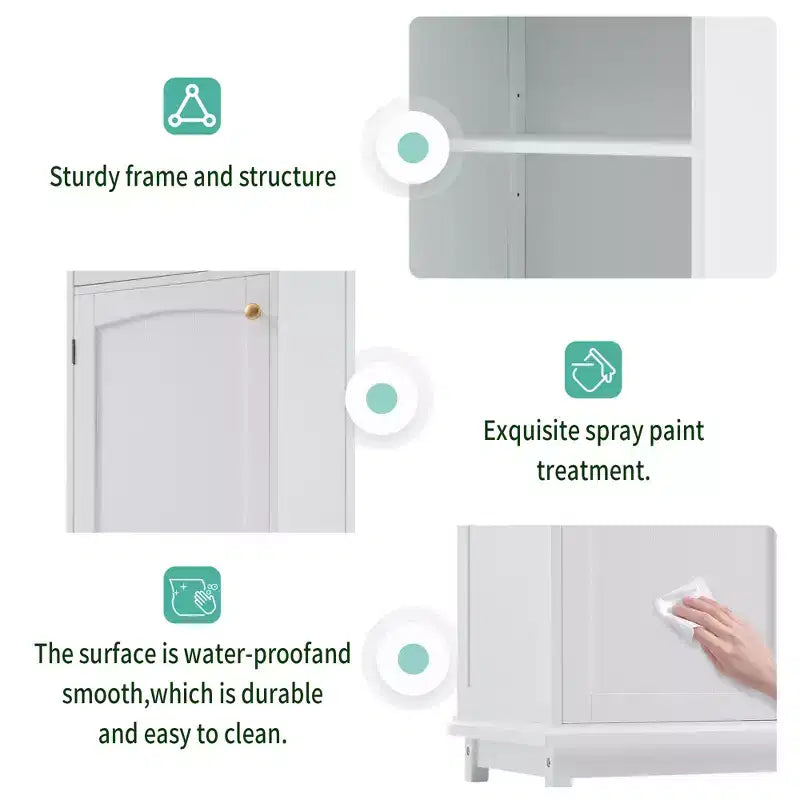 Meuble de rangement de salle de bain Whisen de 160 cm de hauteur avec portes en verre, deux tiroirs et étagères réglables