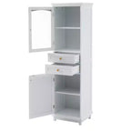 Meuble de rangement de salle de bain Whisen de 160 cm de hauteur avec portes en verre, deux tiroirs et étagères réglables