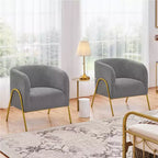 Yaheetech Lot de 2 fauteuils baril avec pieds en métal doré pour salon ou chambre à coucher