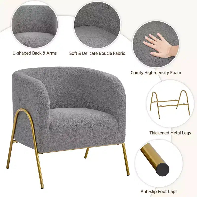 Yaheetech Lot de 2 fauteuils baril avec pieds en métal doré pour salon ou chambre à coucher