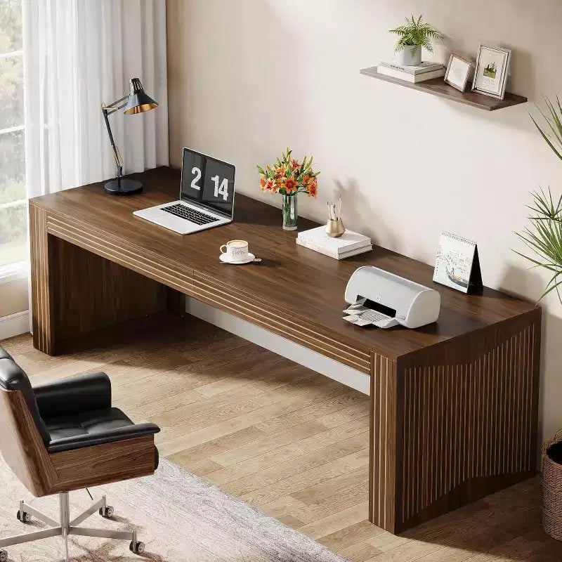 Lantine Bureau d'ordinateur en bois extra long de 78,74 pouces, bureau double pour deux personnes