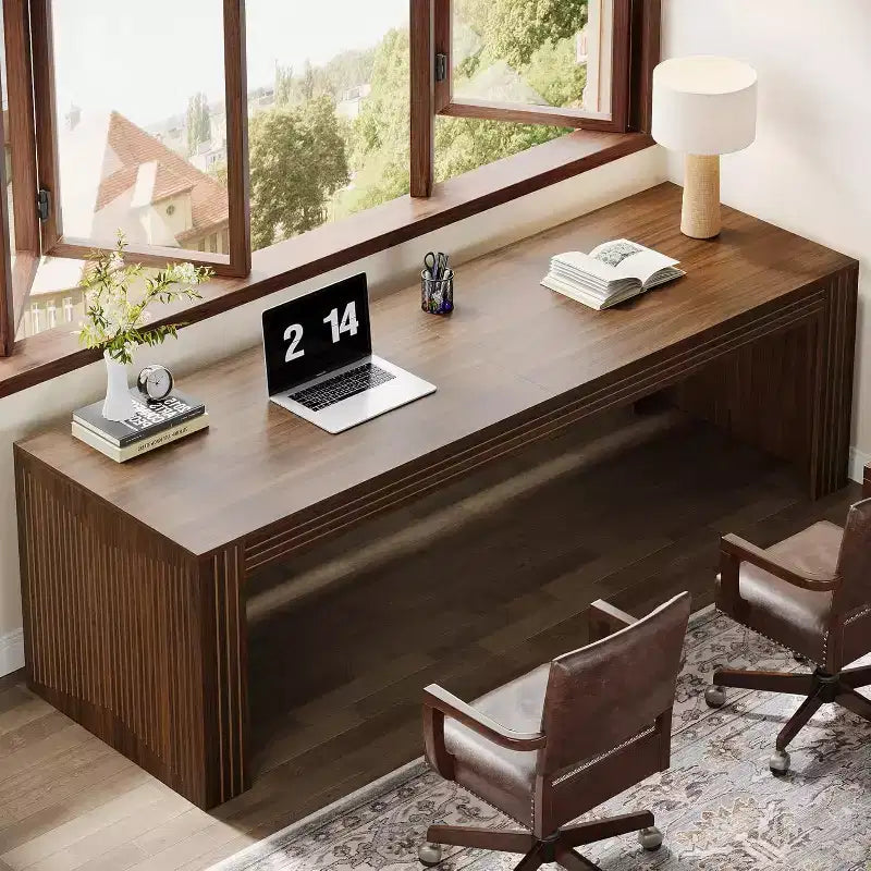 Lantine Bureau d'ordinateur en bois extra long de 78,74 pouces, bureau double pour deux personnes