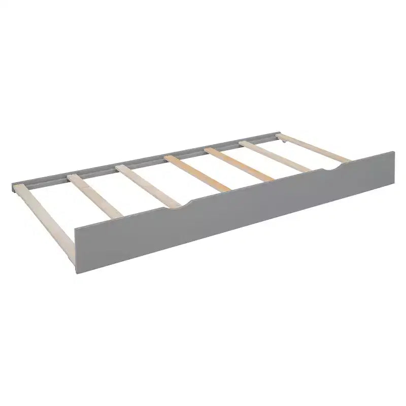 Lit de repos en bois double/grand format avec lit gigogne, armoire de rangement intégrée et étagères, cadre de lit multifonctionnel pour enfants et invités, blanc/gris - ModernLuxe