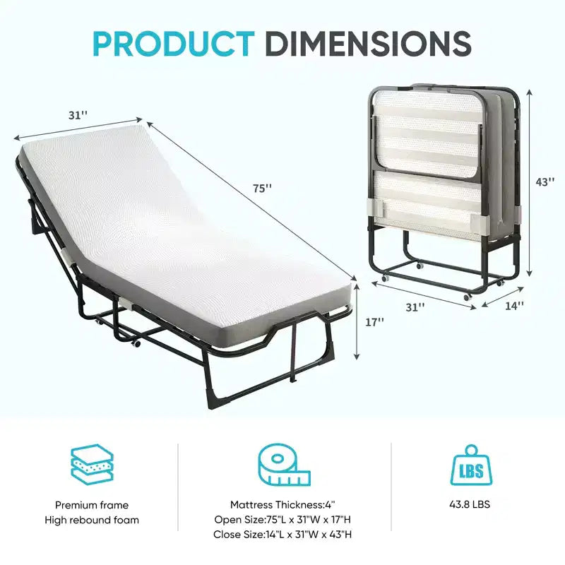Lit pliant moderne Mjkone pour une personne avec matelas inclus