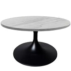 LeisureMod Verve 27 Round Coffee Table - Modern Resin Top with Black Steel Pedestal Base Accent Table for Contemporary Living Room