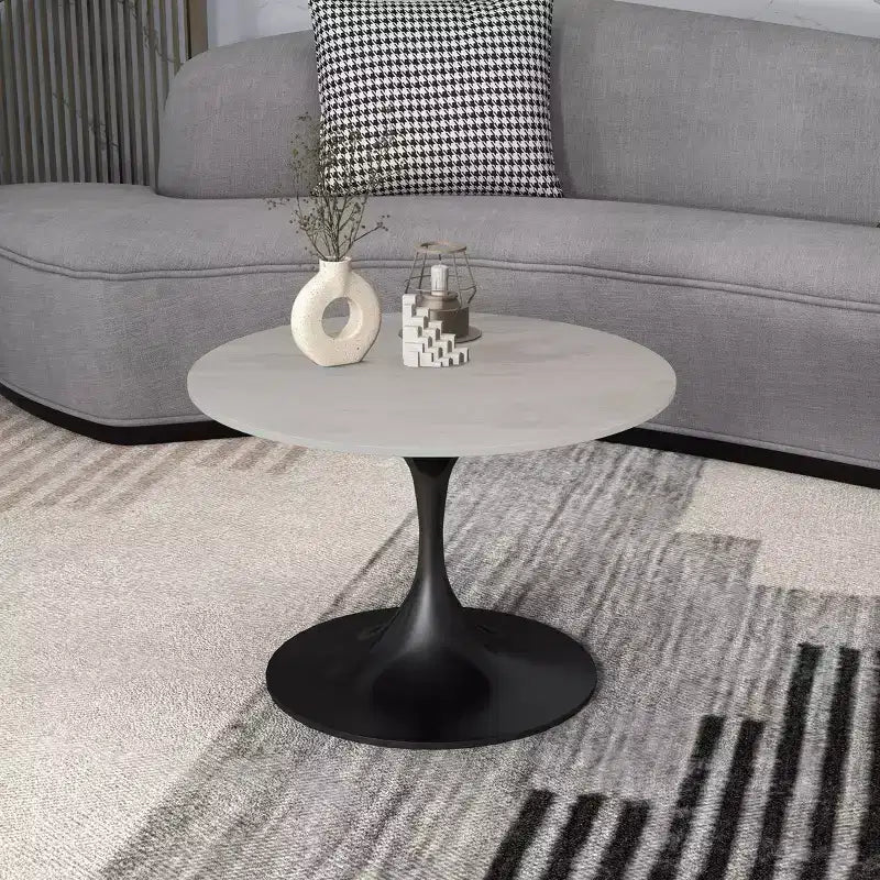 Table Basse Ronde LeisureMod Verve 27 - Plateau Moderne en Résine avec Piètement Central en Acier Noir, Table d'Appoint pour Salon Contemporain