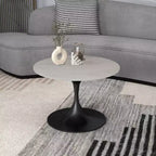 Table Basse Ronde LeisureMod Verve 27 - Plateau Moderne en Résine avec Piètement Central en Acier Noir, Table d'Appoint pour Salon Contemporain