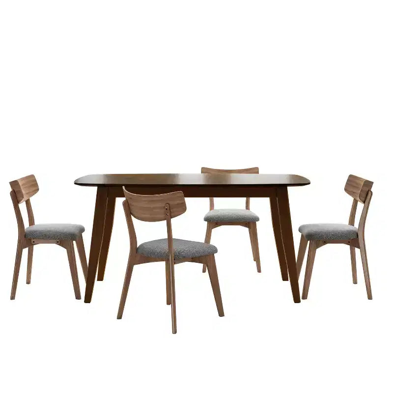 Ensemble de salle à manger 5 pièces en bois d'hévéa rembourré de style moderne du milieu du siècle Christopher Knight Home Shania