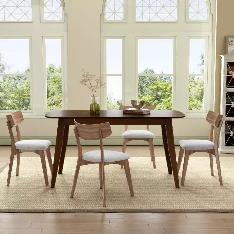 Ensemble de salle à manger 5 pièces en bois d'hévéa rembourré de style moderne du milieu du siècle Christopher Knight Home Shania