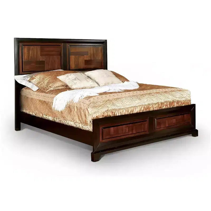 GDFStudio Ben Lit Queen en bois massif d'acacia de style transitionnel avec tête de lit en bois de parquet
