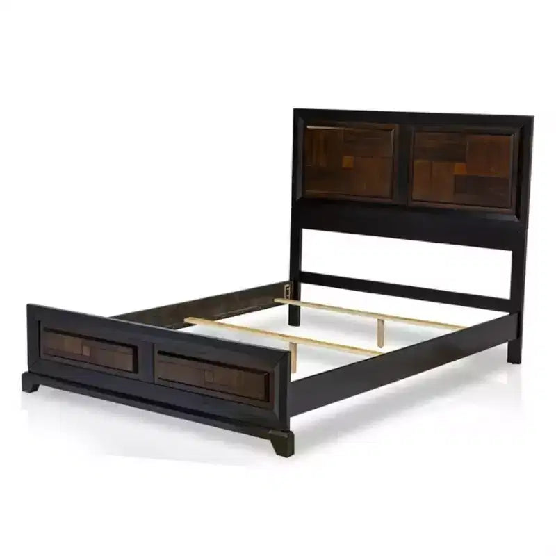 GDFStudio Ben Lit Queen en bois massif d'acacia de style transitionnel avec tête de lit en bois de parquet