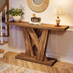 Lantine Table Console de Ferme 139,9 cm, Table Moderne Derrière Le Canapé avec Base Géométrique, Table Basse Étroite en Bois, Longue Table d'Entrée