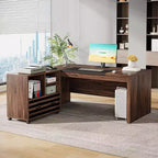 Lantine 62.2 Grand Bureau de Direction avec Classeur Mobile, Bureau d'Angle avec Étagères de Rangement