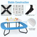 Table de pique-nique pour enfants Costway avec parasol réglable et pliable Bleu/Blanc/Marron