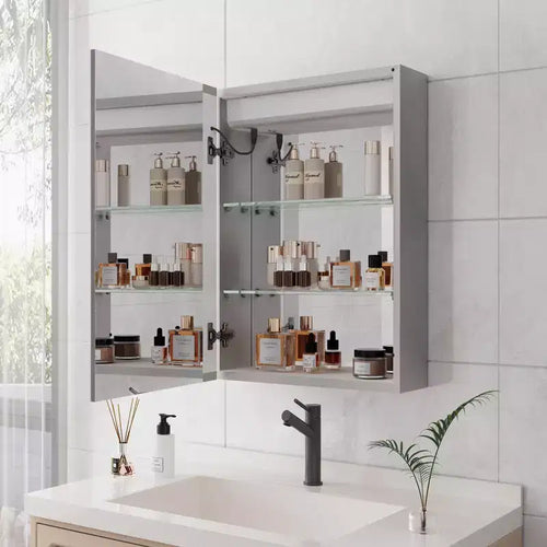 Armoire de toilette à LED 28x20 pouces avec lumières et miroir, armoire de toilette éclairée avec désembueur