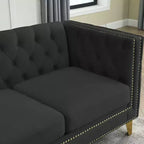 Canapé en velours pour salon, canapé à accoudoirs carrés capitonnés, canapé moderne rembourré avec boutons et pieds en métal, canapé pour chambre à coucher